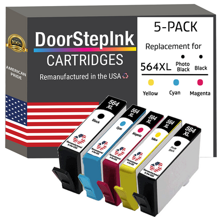 DoorStepInk Remanufactured in the USA Ink Cartridges for HP 564XL Black, Photo Black / 3 Color 5-pack