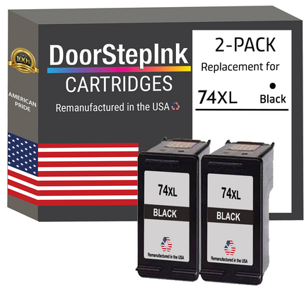 DoorStepInk Remanufactured in the USA Ink Cartridges for HP 74XL Black Twin Pack