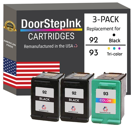 DoorStepInk Remanufactured in the USA Ink Cartridges for HP 92 2 Black / 93 1 Color 3-Pack