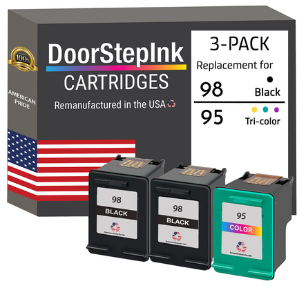 DoorStepInk Remanufactured in the USA Ink Cartridges for HP 98 2 Black / 95 1 Color 3-Pack