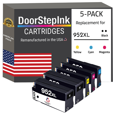 DoorStepInk Remanufactured in the USA Ink Cartridges for HP 952XL 2 Black / 3 Color 5-pack