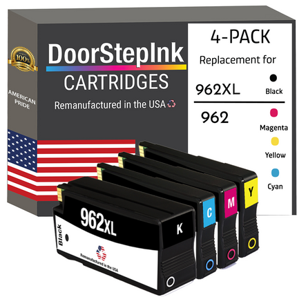DoorStepInk Remanufactured in the USA Ink Cartridges for HP 962XL 1 Black / 962 3 Color 4-pack