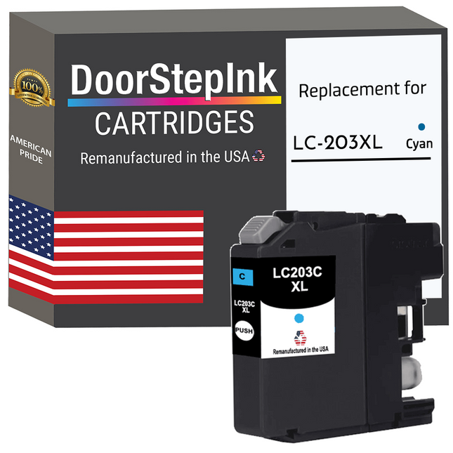 DoorStepInk Remanufactured in the USA Ink Cartridges for Brother LC203XL Cyan