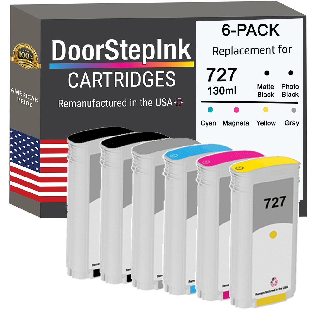 627 Hp Ink DoorStepInk Brand for HP 727 130mL 6-Pack Remanufactured in the USA In
