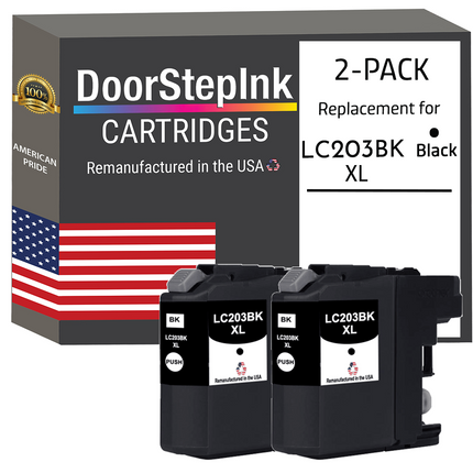 DoorStepInk Remanufactured in the USA Ink Cartridge for Brother LC203BK XL High Yield Black Twin Pack