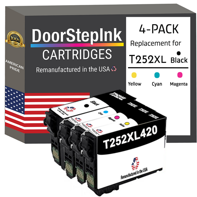 DoorStepInk Remanufactured in the USA Ink Cartridges for Epson T252XL Black / 3 Color 4-Pack