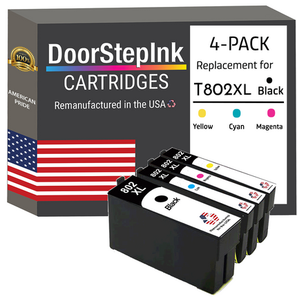 DoorStepInk Remanufactured in the USA Ink Cartridges for Epson T802XL Black / 3 Color 4-Pack