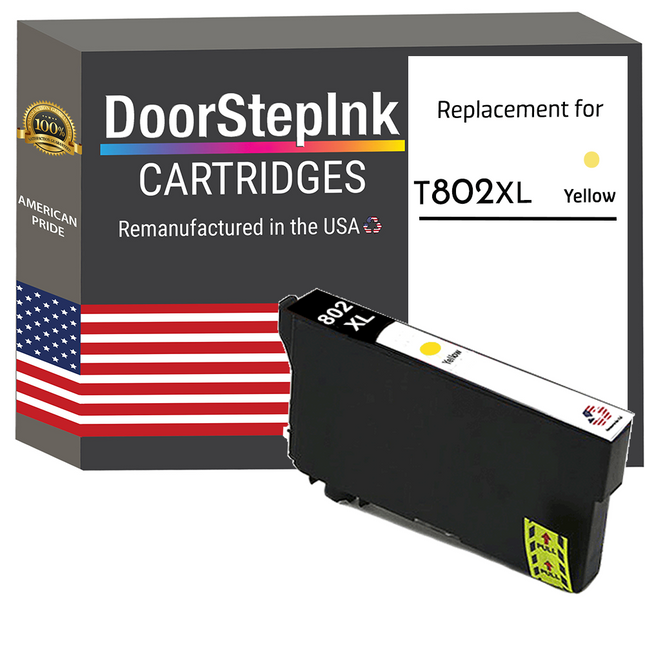 DoorStepInk Remanufactured in the USA Ink Cartridge for Epson T802XL Yellow