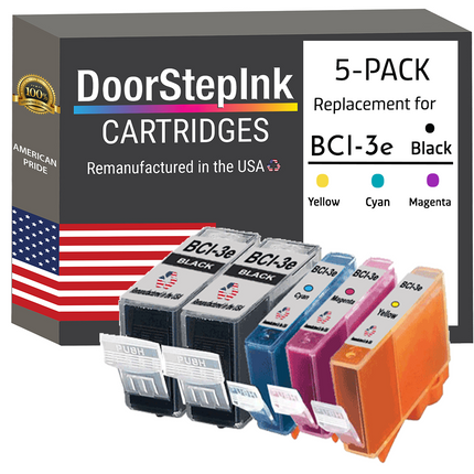 DoorStepInk Remanufactured in the USA Ink Cartridges for Canon BCI-3e 2 Black / 3 Color 5-Pack