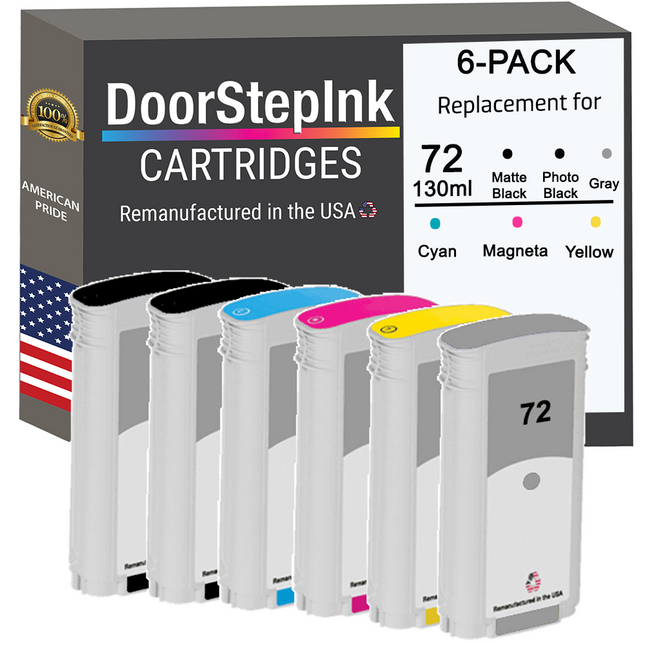 DoorStepInk Remanufactured in the USA Ink Cartridges for 72 130ML (6Pack)
