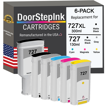 HP 727XL 300ML Matte Black and 727 130ML Color (6Pack) Ink Cartridges 