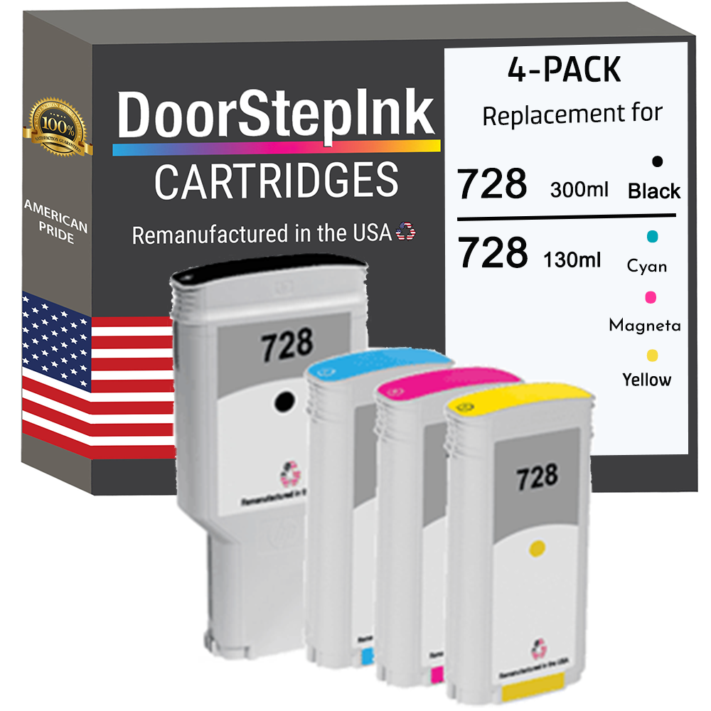 728 Ink Installation Guide DoorStepInk Brand for HP 728 Matte Black 300mL / HP 728 130mL Colors 4