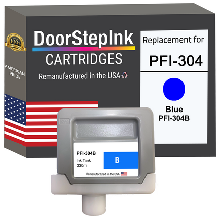 DoorStepInk Remanufactured in the USA Ink Cartridge for Canon PFI-304 330ML Blue