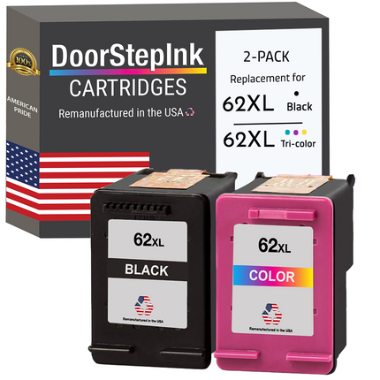 DoorStepInk Remanufactured in the USA Ink Cartridges for 62XL C2P05AN Black and 62Xl C2P07AN Tri-Color
