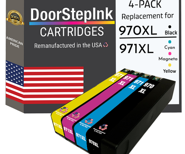 DoorStepInk Brand for HP 970XL 1 Black / 971XL 3 Color 4-pack Remanufa
