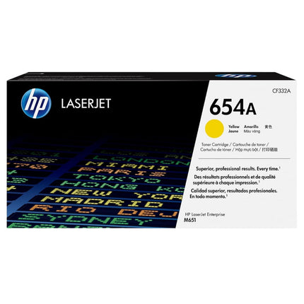 Original HP 654A Yellow LaserJet Toner Cartridge, CF332A