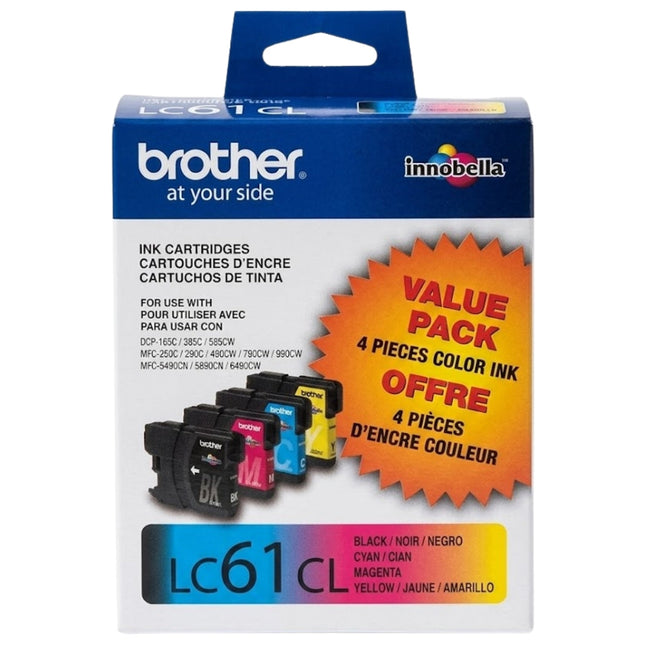 Brother LC61 Black Cyan, Magenta, Yellow Ink Cartridges, Pack Of 4