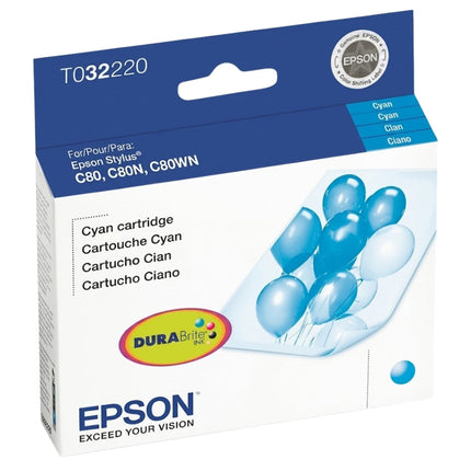 Original Epson T032 Standard-Yield Cyan Ink Cartridge, T032220