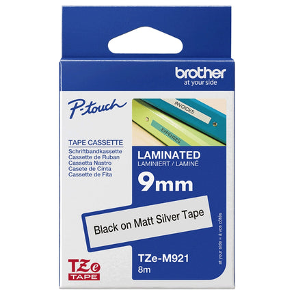 Original Brother TZe-M921 Labelling Tape Cassette 9mm Black on Matte Silver Tape-TZe-M921