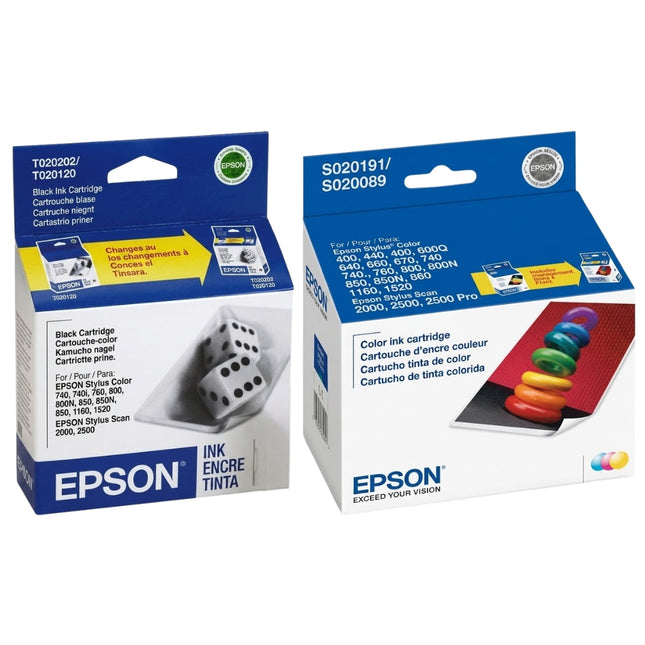 Original Epson S020191, S020108 Black & Color Ink Cartridges