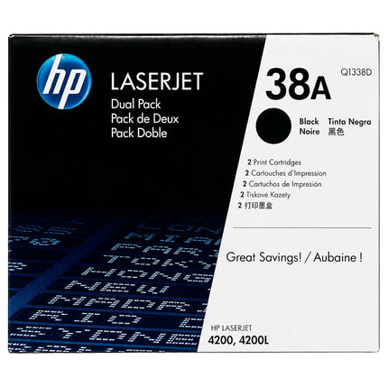 HP 38A Standard-Yield Black LaserJet Dual Pack Toner Cartridge, Q1338D