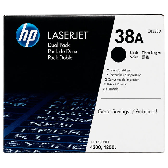 HP 38A Standard-Yield Black LaserJet Dual Pack Toner Cartridge, Q1338D
