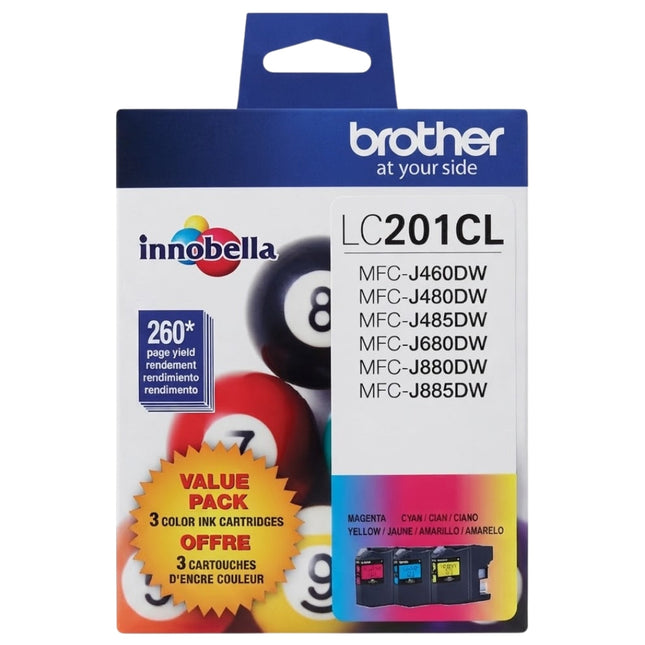 Original Brother LC201 Standard Yield Tri-Colour Ink Cartridge-3-Pack