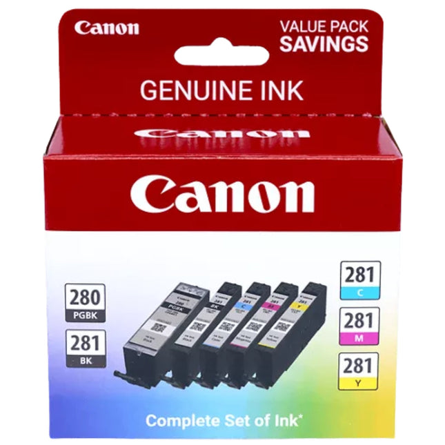 Original Canon PGI-280-(Black ) | CLI-281-(Color) Standard Yield Ink Cartridges,5-Pack