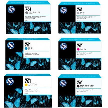 HP 761 400mL Matte Black, Cyan, Magenta, Yellow, Gray & Dark Gray Ink Cartridge