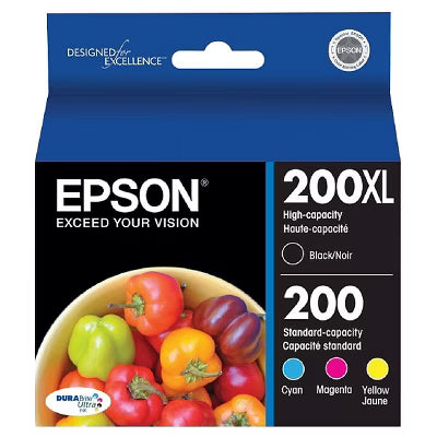 Original Epson 200XL BK/ 200 CLR Ink Cartridge, 4-PK