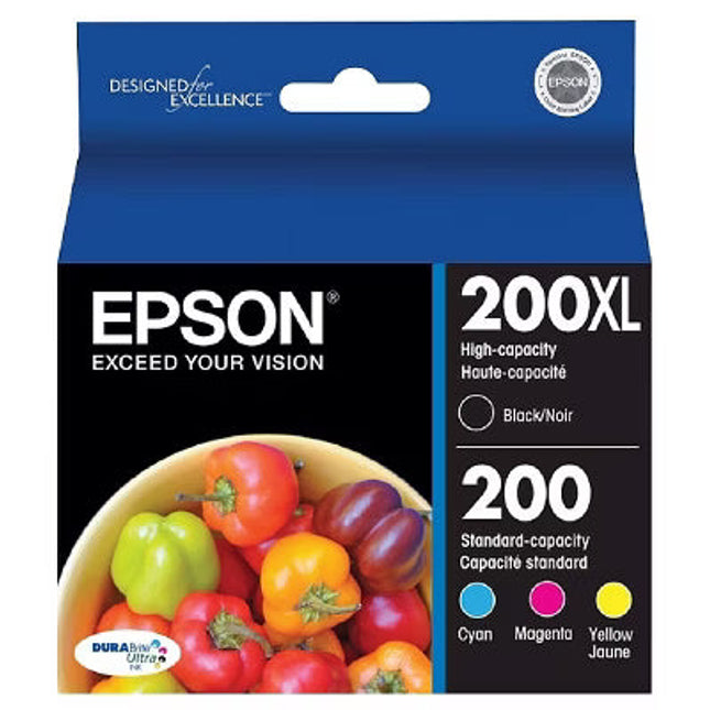 Original Epson 200XL BK/ 200 CLR Ink Cartridge, 4-PK