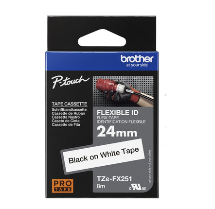 Original Brother TZe-FX251 Labelling Tape Cassette 24mm (W) * 8m (L) Black on White Tape-TZe-FX251