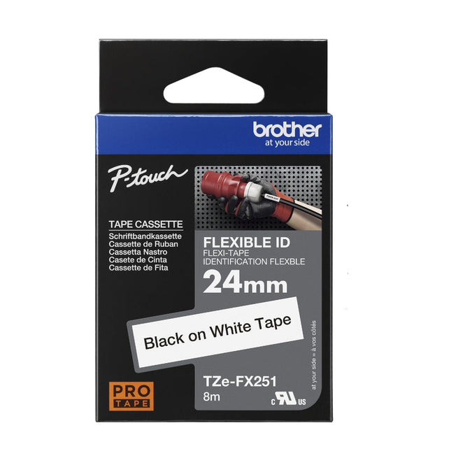 Original Brother TZe-FX251 Labelling Tape Cassette 24mm (W) * 8m (L) Black on White Tape-TZe-FX251