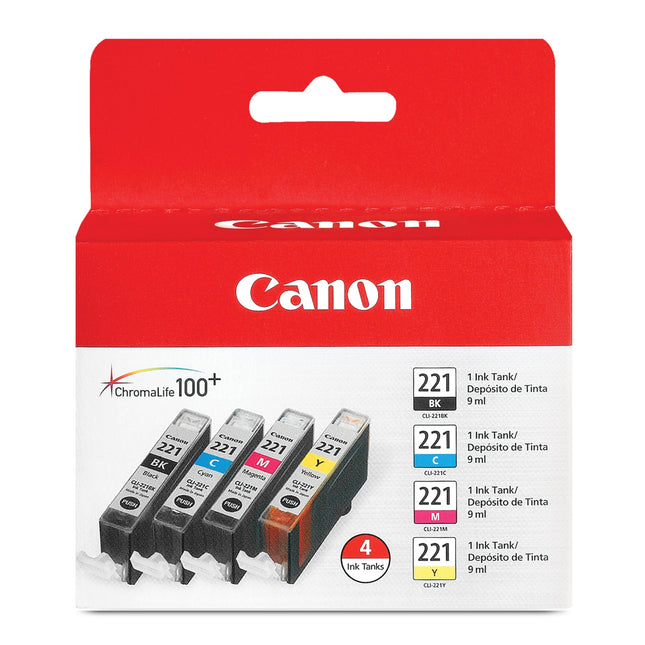 Original Canon CLI-221 4PK Standard Yield Tri-Color Ink Cartridge, 2946B004