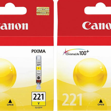 Original Canon CLI-221 2-PK Standard Yield Yellow Ink Cartridge, 2949B001