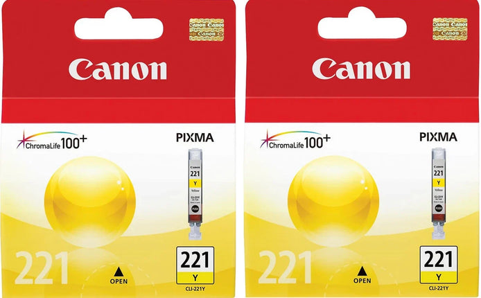 Original Canon CLI-221 2-PK Standard Yield Yellow Ink Cartridge, 2949B001