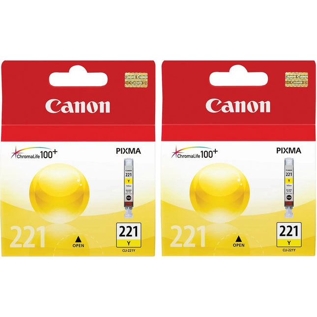 Original Canon CLI-221 2-PK Standard Yield Yellow Ink Cartridge, 2949B001