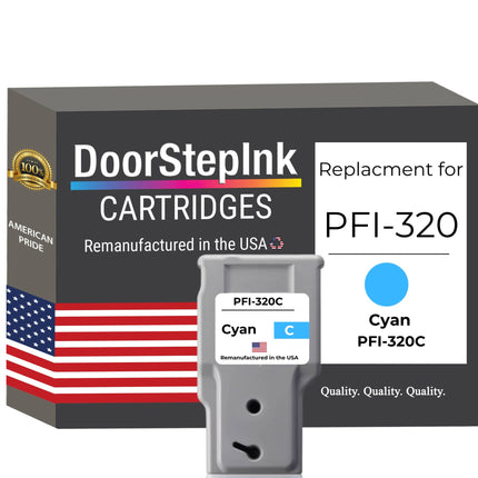 DoorStepInk Brand for Canon PFI-320C Cyan Remanufactured in the USA Ink Cartridge, 2891C001