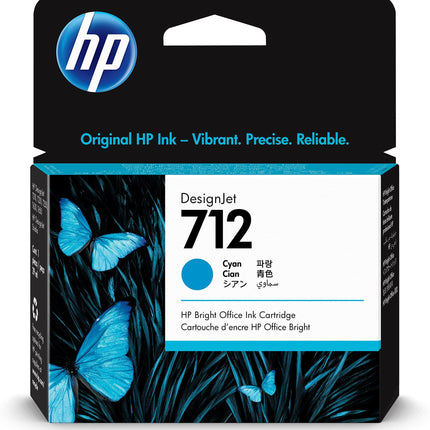 Original HP 712 29ml Standard-Yield Cyan DesignJet Ink Cartridge, 3ED67A