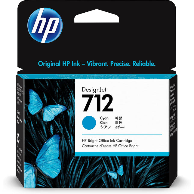 Original HP 712 29ml Standard-Yield Cyan DesignJet Ink Cartridge, 3ED67A