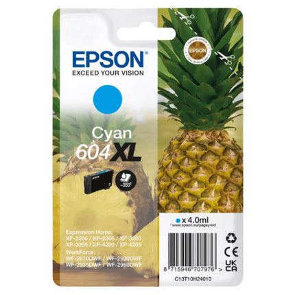 Original Epson 604XL High Yield Cyan Ink Cartridge,  C13T10H24010