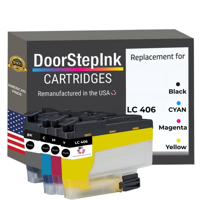 DoorStepInk Brand for Brother LC-406 Standard Yield BCMY Remanufactured in the USA Ink Cartridge, 4-Pack