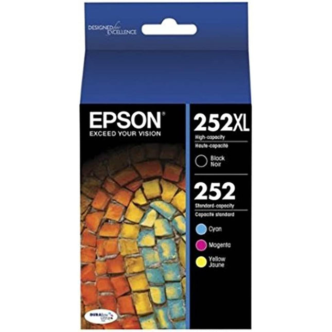 Original Epson T252XL Black and T252 Cyan, Magenta, Yellow Ink Cartridges