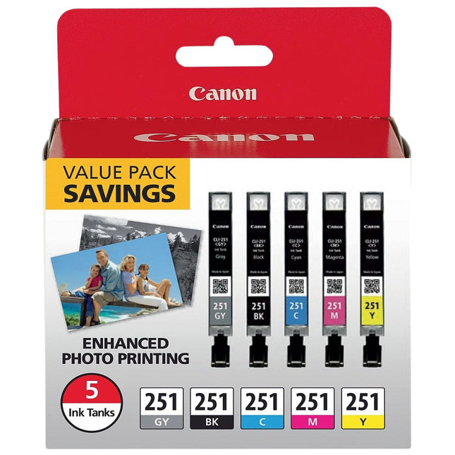 Original Canon CLI-251 Standard Yield Tri-Color Ink Cartridge, 6513B011-Pack of 5