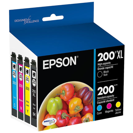 Original Epson 200XL BK/ 200 CLR Ink Cartridge, 4-PK