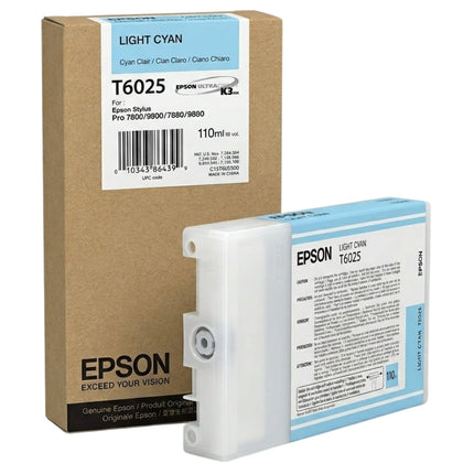 Genuine Epson T6025 110ml UltraChrome Light Cyan Ink Cartridge, T602500