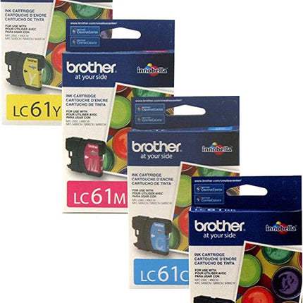 Brother LC61 Black Cyan, Magenta, Yellow Ink Cartridges, Pack Of 4