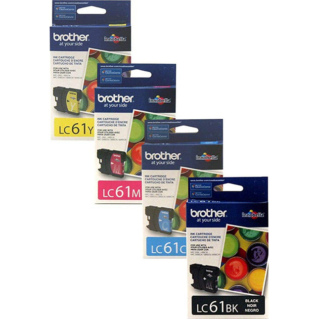 Brother LC61 Black Cyan, Magenta, Yellow Ink Cartridges, Pack Of 4