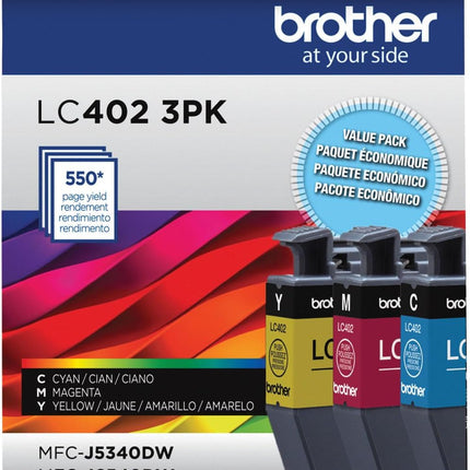 Original Brother LC402 Standard Yield 3-Pack Cyan, Magenta and Yellow Ink Cartridges