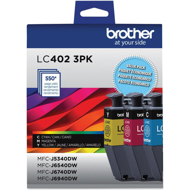 Original Brother LC402 3-Pack Cyan, Magenta and Yellow Ink Cartridges